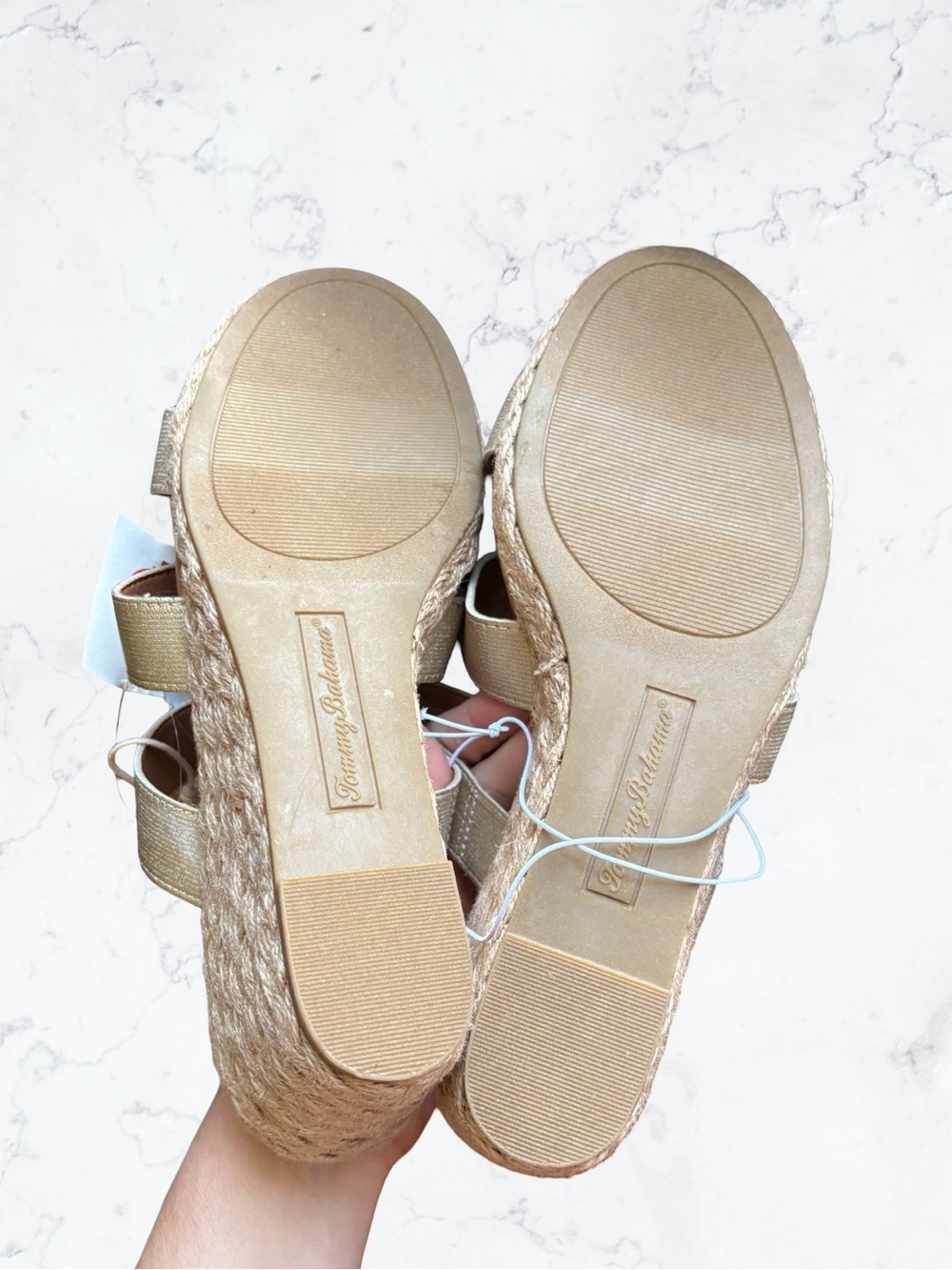 Tommy Bahama Metallic Gold Wedge Sandals - Picture 7 of 7